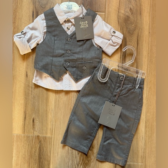deux par deux Other - 🆕 Deux Par Deux Gray Button Down Shirt with Vest and Pants 3-pc Set